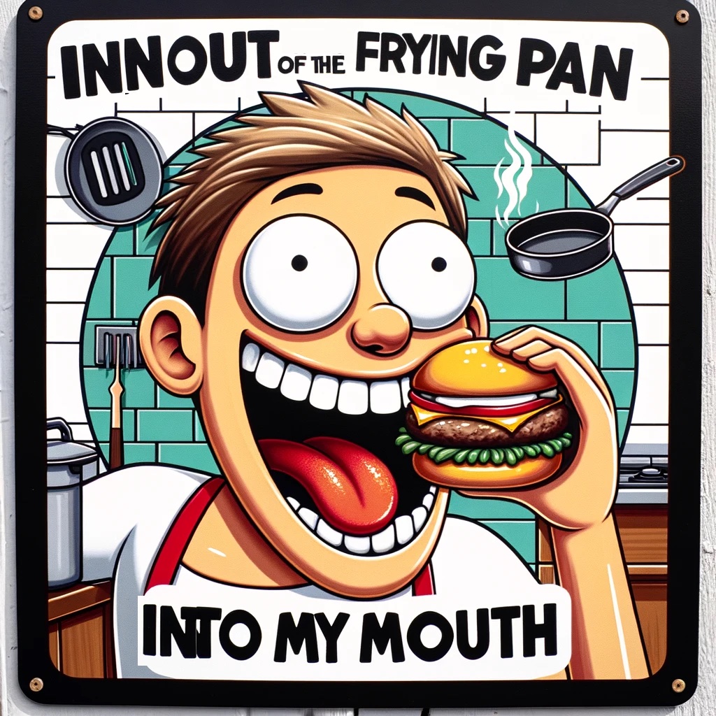 In n Out of the frying pan into my mouth. In N Out Pun