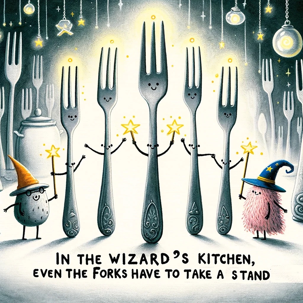 In the wizards kitchen even the forks have to take a stand Fork Pun