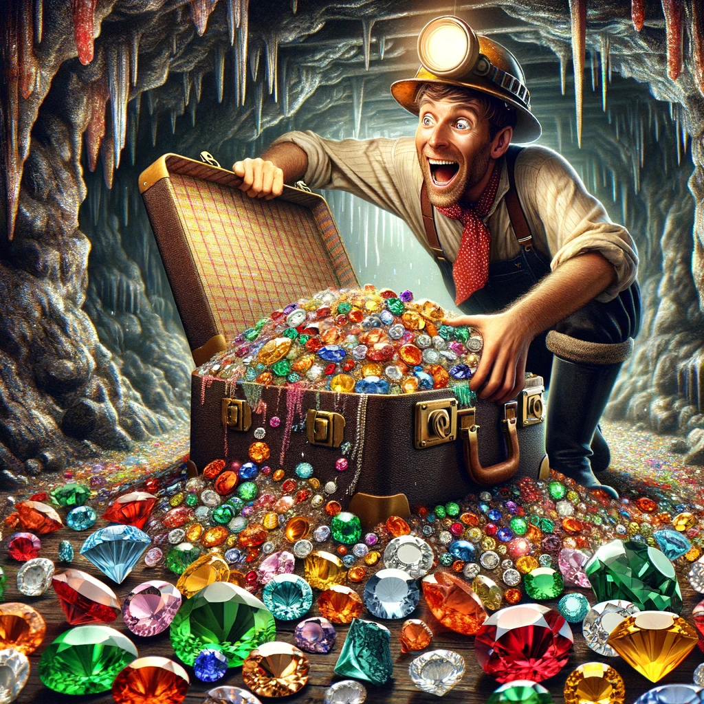 Jewel Jam Packing a gem of a suitcase in the crystal cavern. Mining Pun