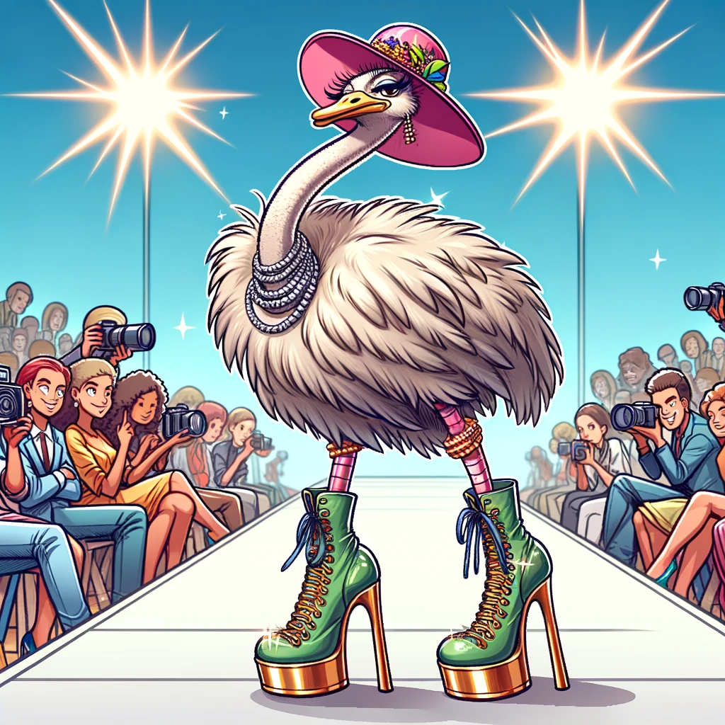 Making a fashion splash with those sky high ostrich boots Ostrich Pun