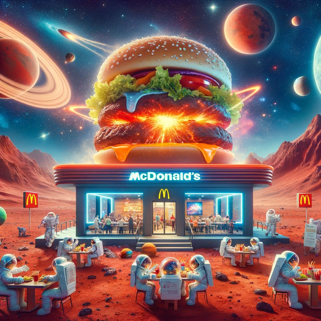 McDonalds on Mars now serving the Big Bang Burger. McDonalds Pun