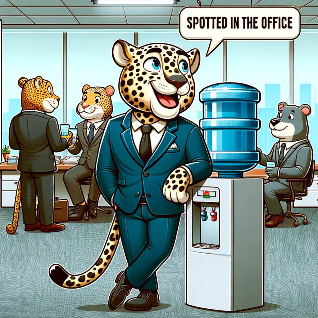 Spotted in the office a leopard in a suit. Leopard Pun