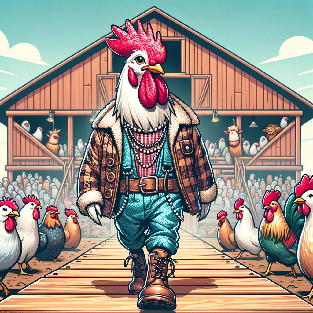 Strutting the barnyard like its the red carpet Rooster Pun