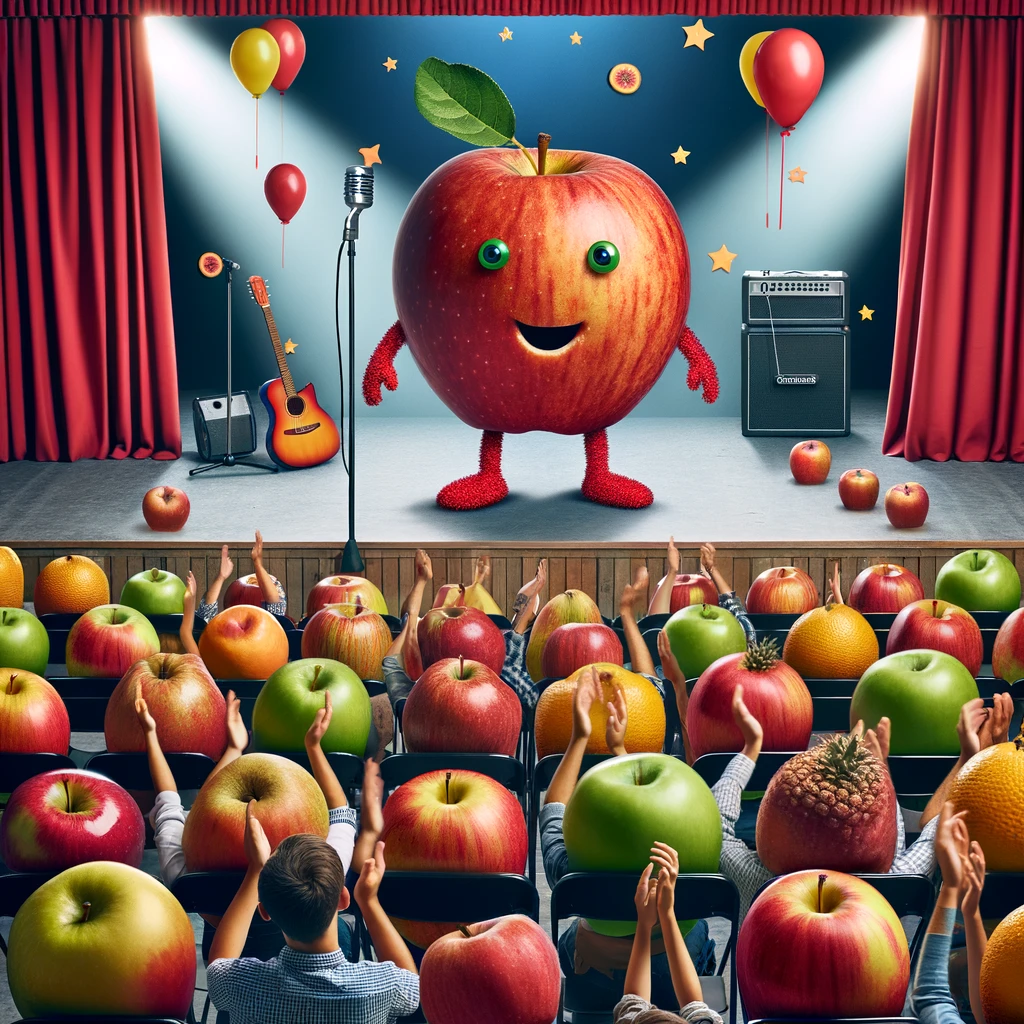 The apple performed at the fruit talent show and received a round of apple lause. Apple Pun