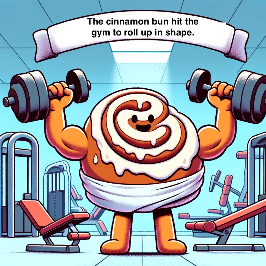 The cinnamon bun hit the gym to roll up in shape. Cinnamon Pun