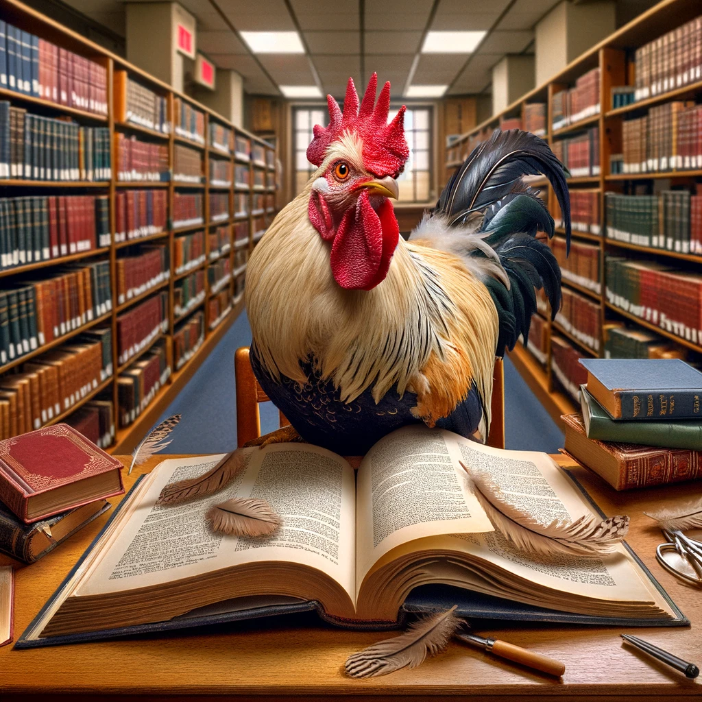 The rooster was kicked out of the library for ruffling through the pages. Rooster Pun