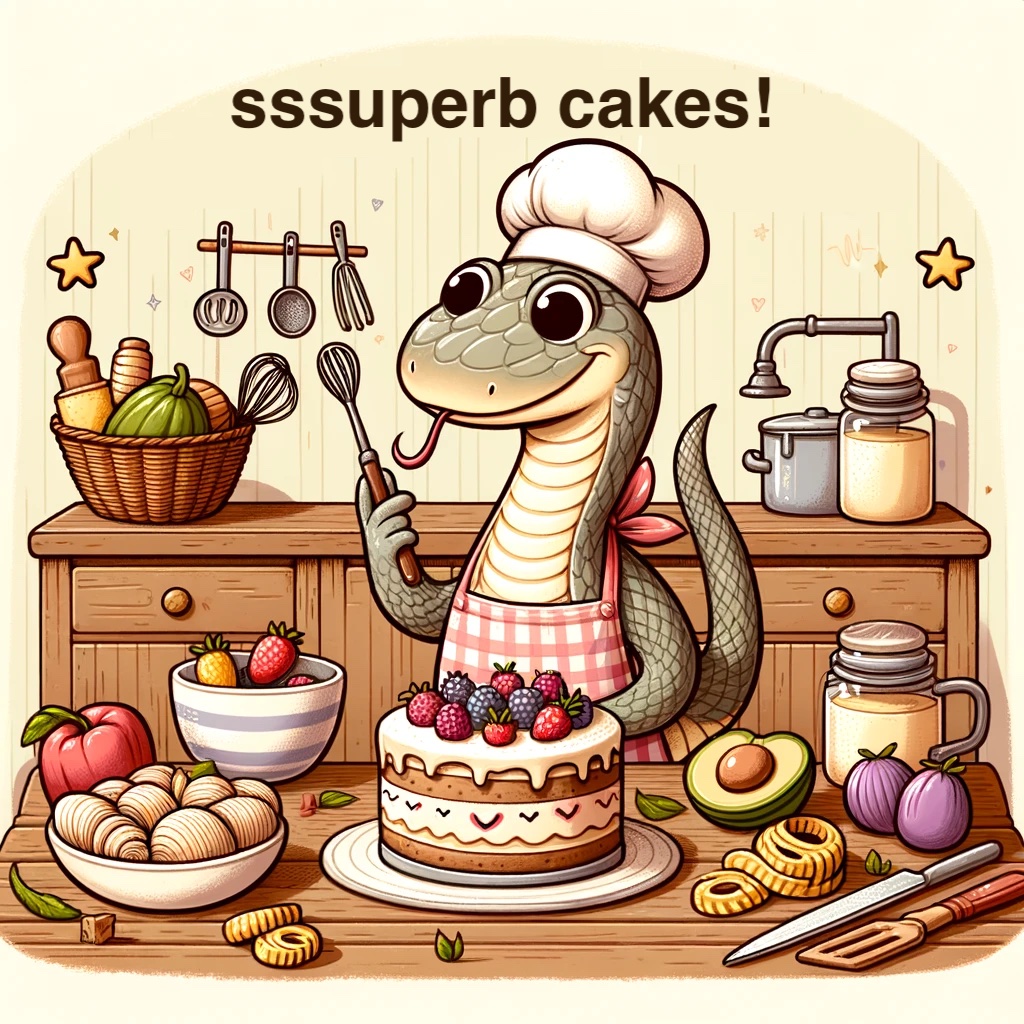 The snake excels in baking its always whipping up sssuperb cakes Snake Pun