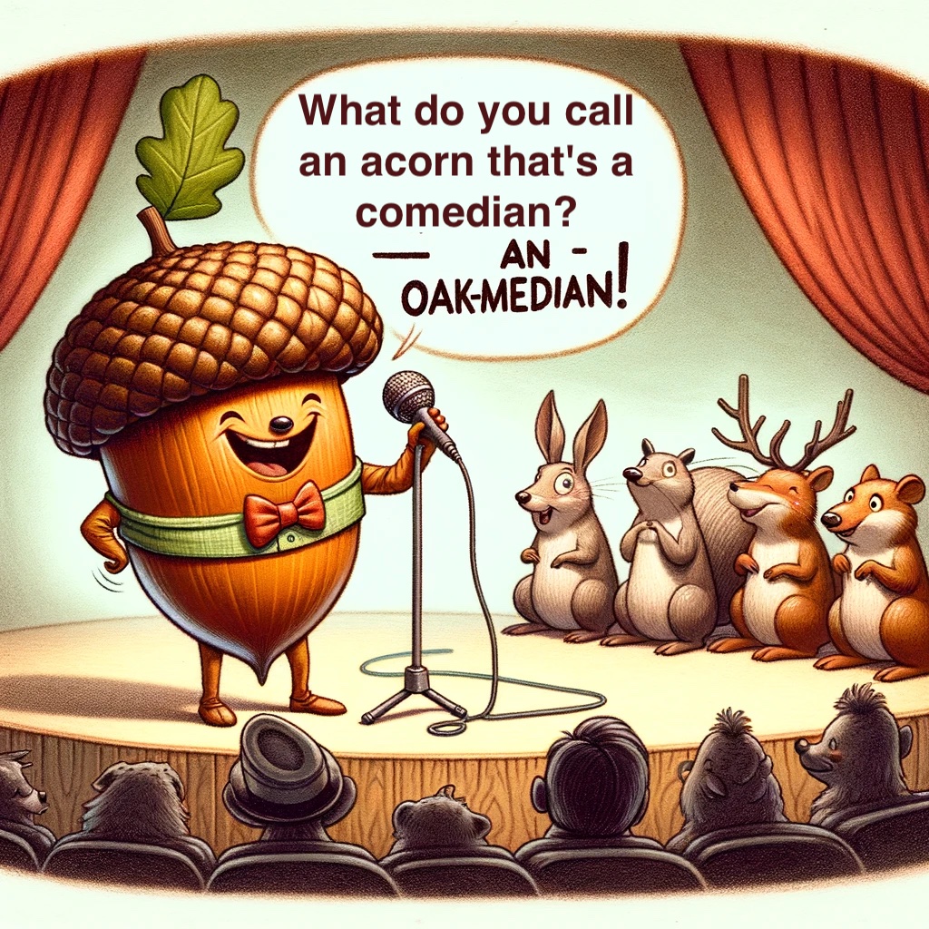 What do you call an acorn thats a comedian An oak median Acorn Pun