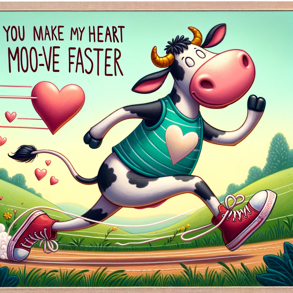 You make my heart moo ve faster than a cow in running shoes Moo Pun