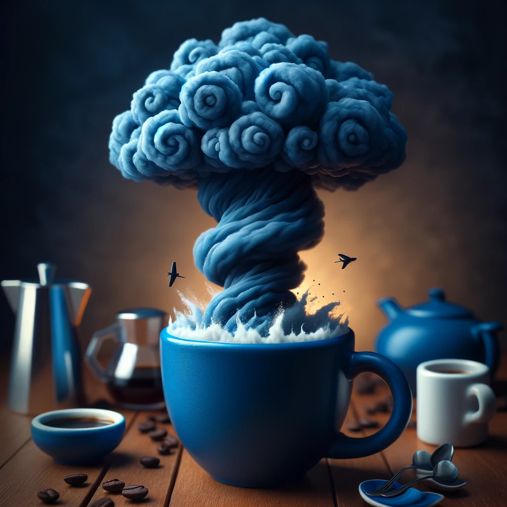Brewing up a storm in my blue mug Blue Pun