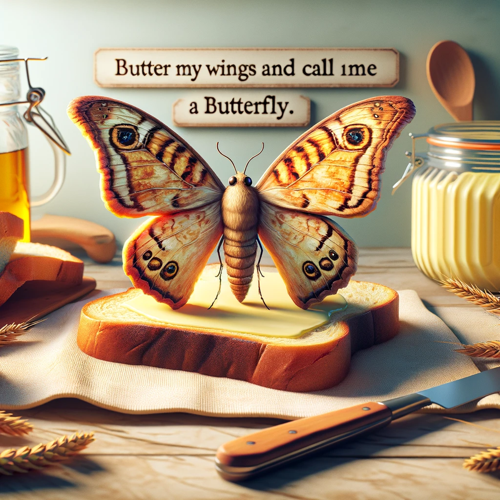 Butter my wings and call me a butterfly Floating on air. Butterfly Pun