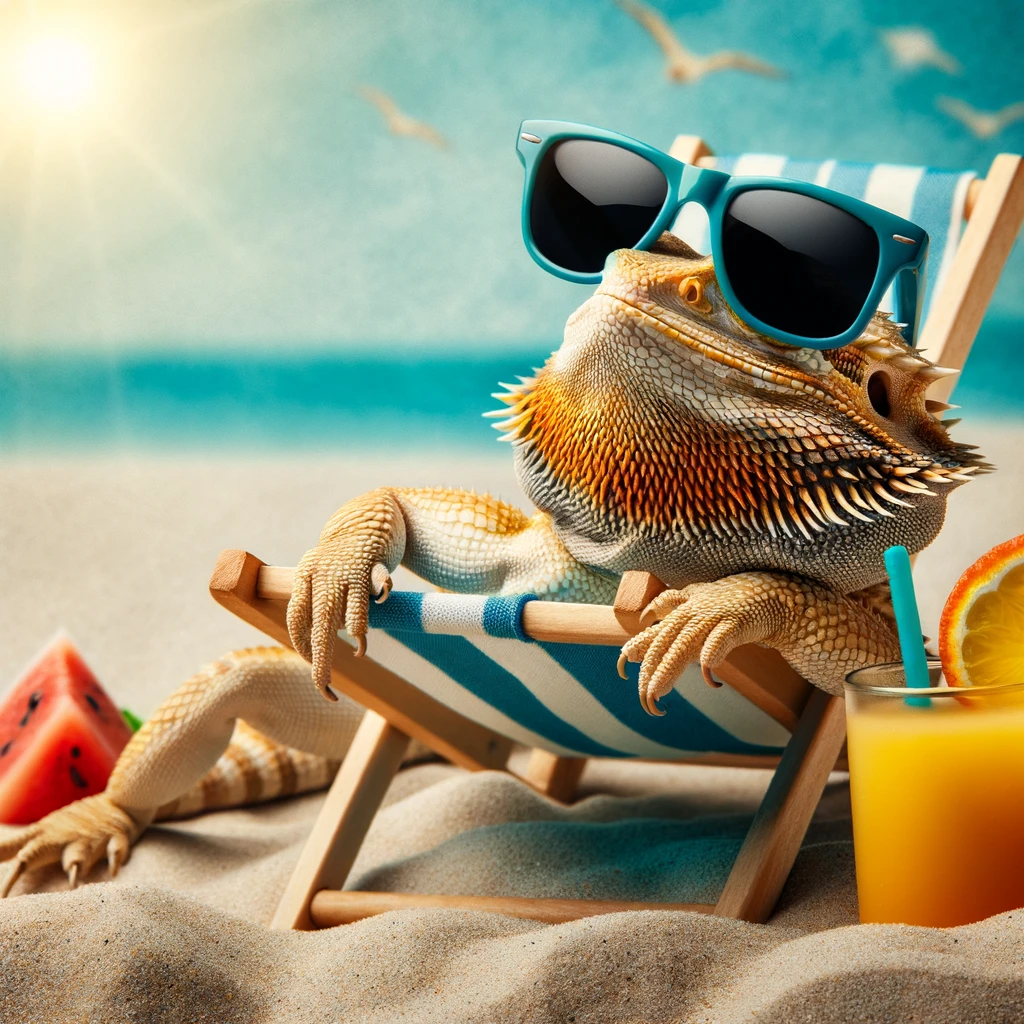 Chill vibes only – Bearded Dragon mastering the art of cool under the sun. Bearded Dragon Pun