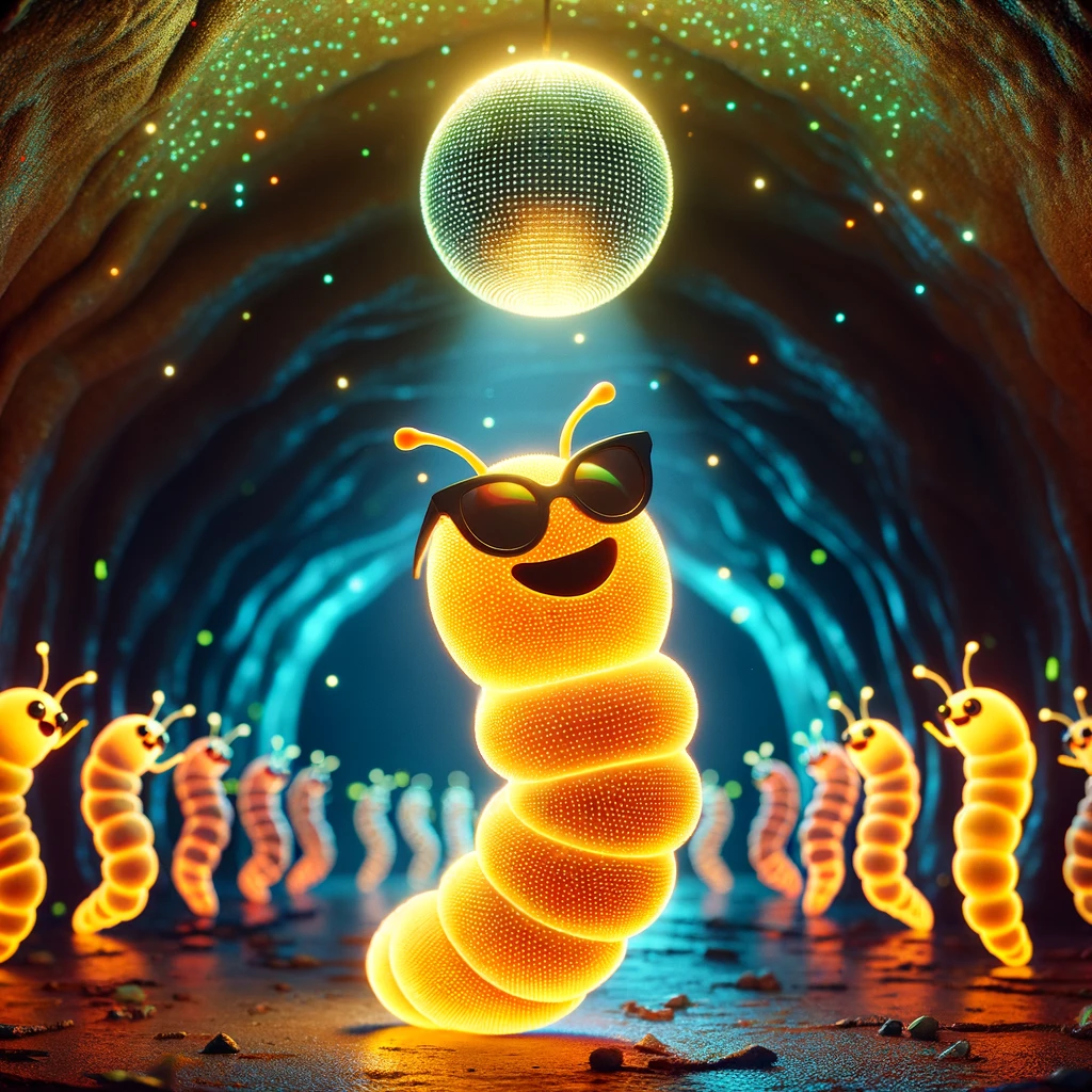Glow worm lighting up the nightlife one wiggle at a time. Worm Pun