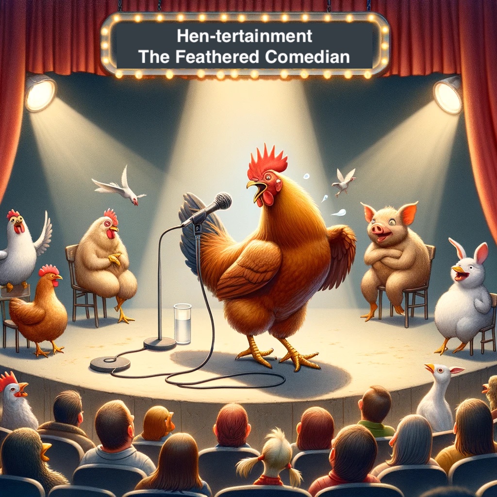 Hen tertainment The Feathered Comedian Hen Pun