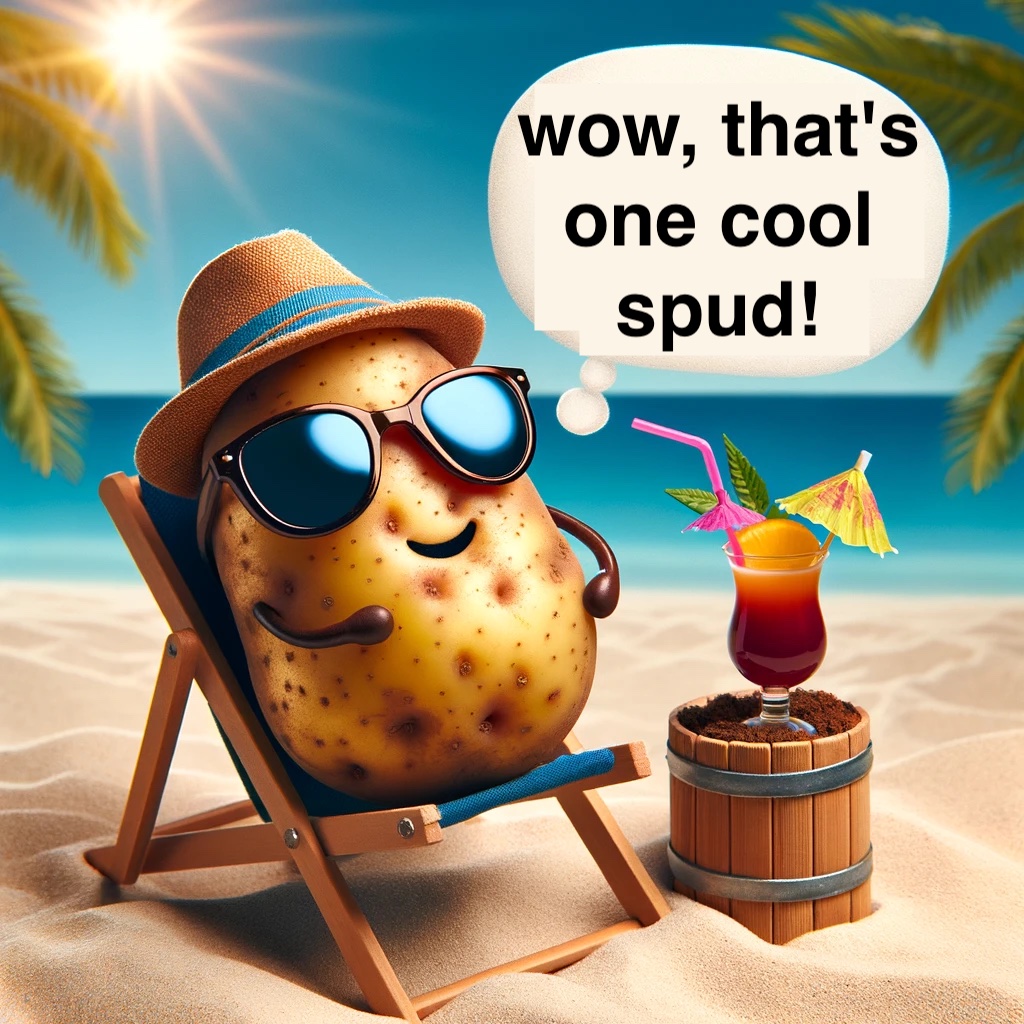 I saw a potato wearing sunglasses and I thought wow thats one cool spud Potato Pun