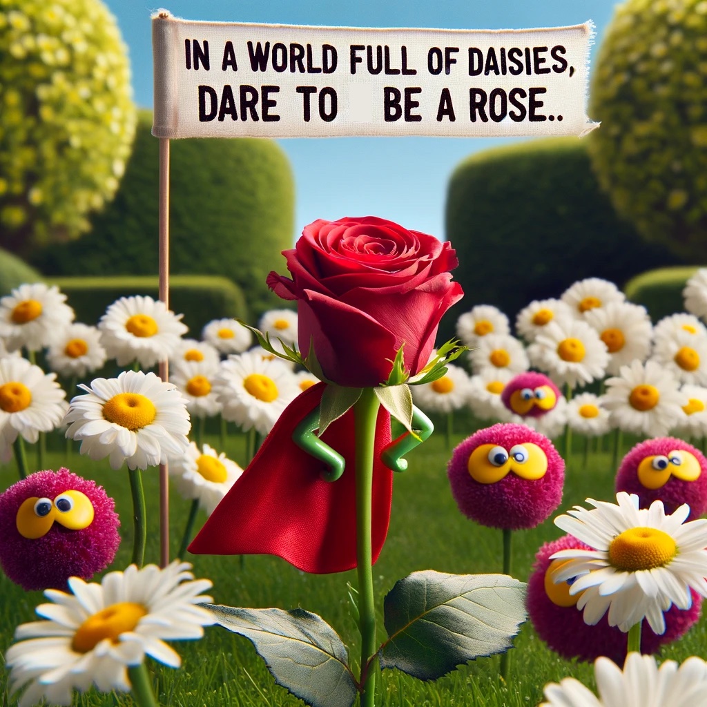 In a world full of daisies dare to be a rose. Rose Pun