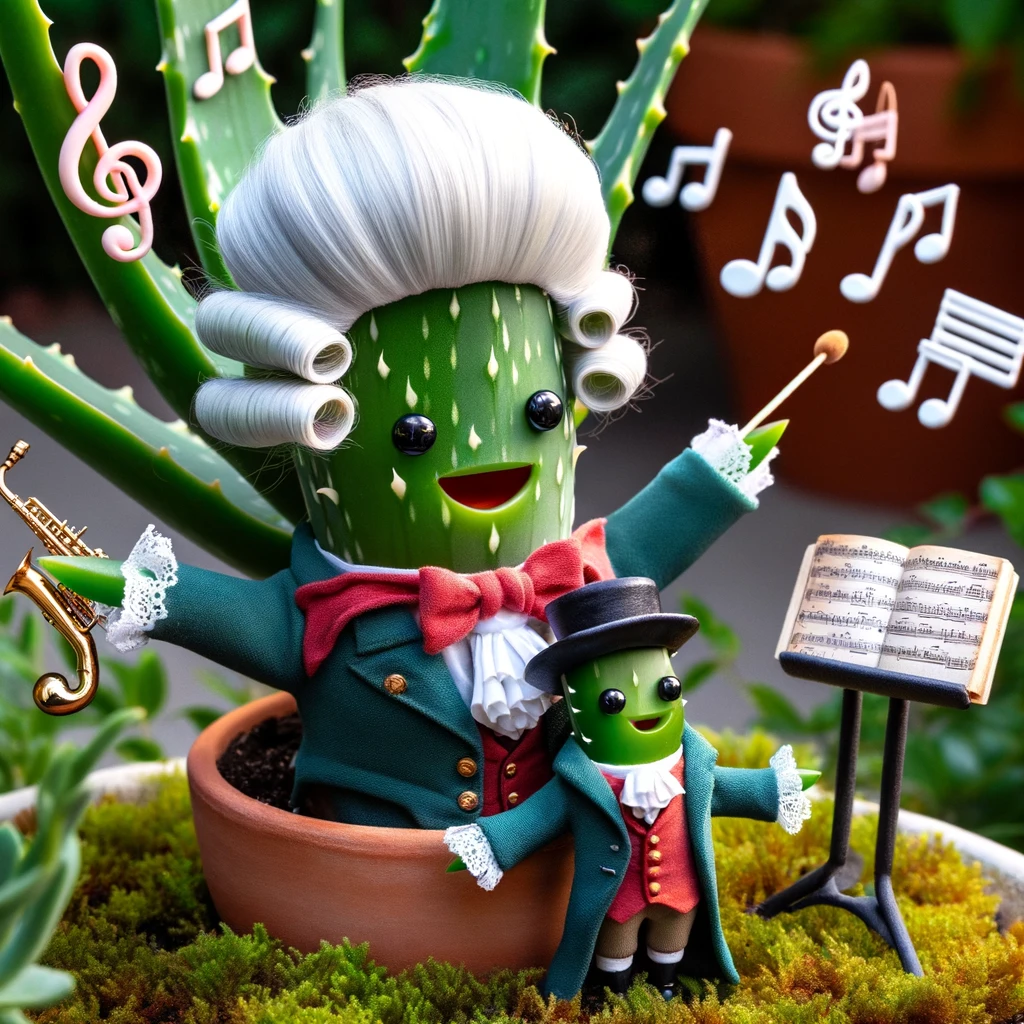 Meet Mozart the Aloe—my peppy leafy burn soother Aloe Pun