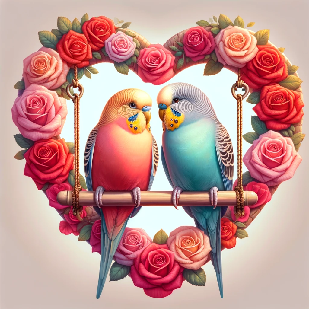Pair a keet Two tweets in love swinging into each others hearts Parakeet Pun