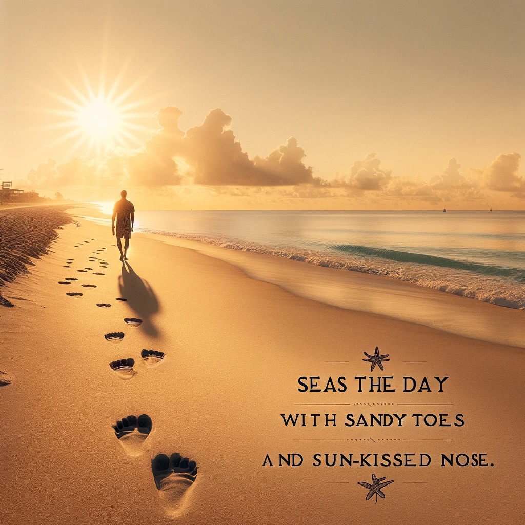 Seas the day with sandy toes and sun kissed nose. Beach Pun