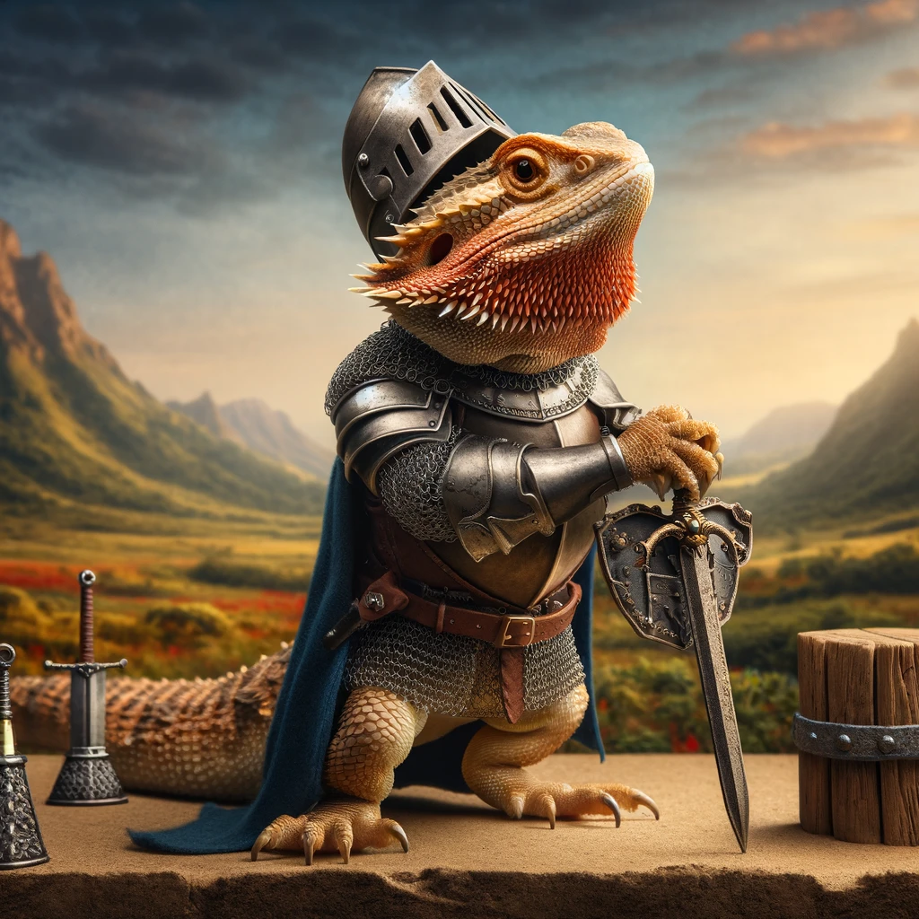 Slaying the game – Bearded Dragon the knight in scaly armor. Bearded Dragon Pun