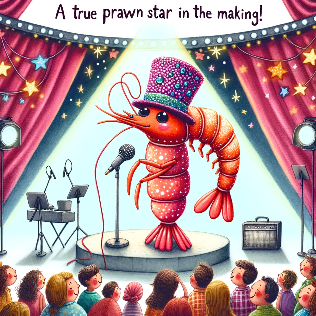That shrimp with the fancy hat A true prawn star in the making Shrimp Pun