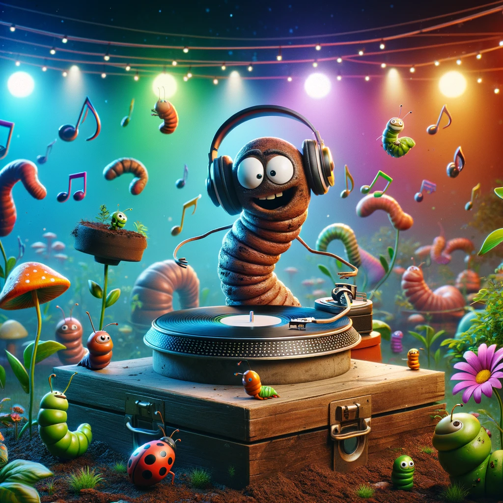 The DJ worm knew exactly how to mix a lot of soil and music Worm Pun