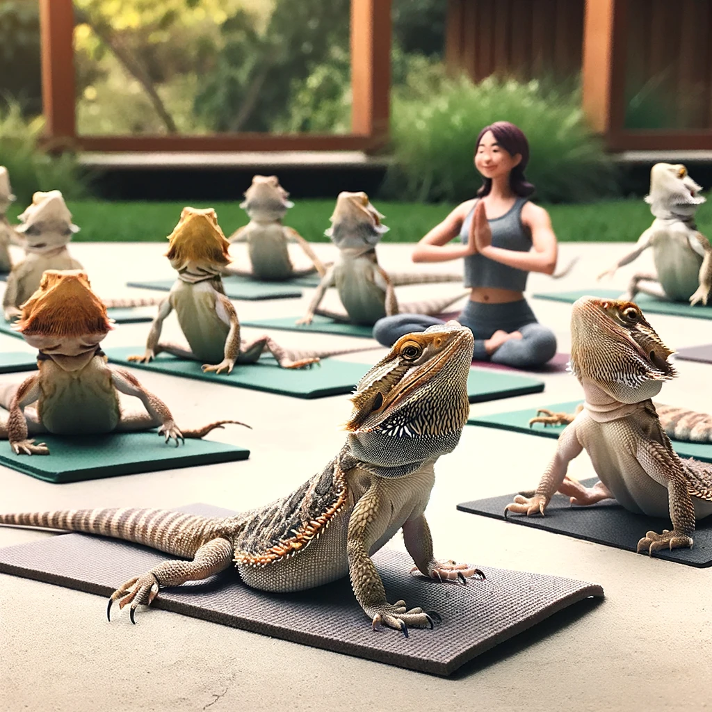 The bearded dragon joined a yoga class to master the art of reptile relaxation. Bearded Dragon Pun