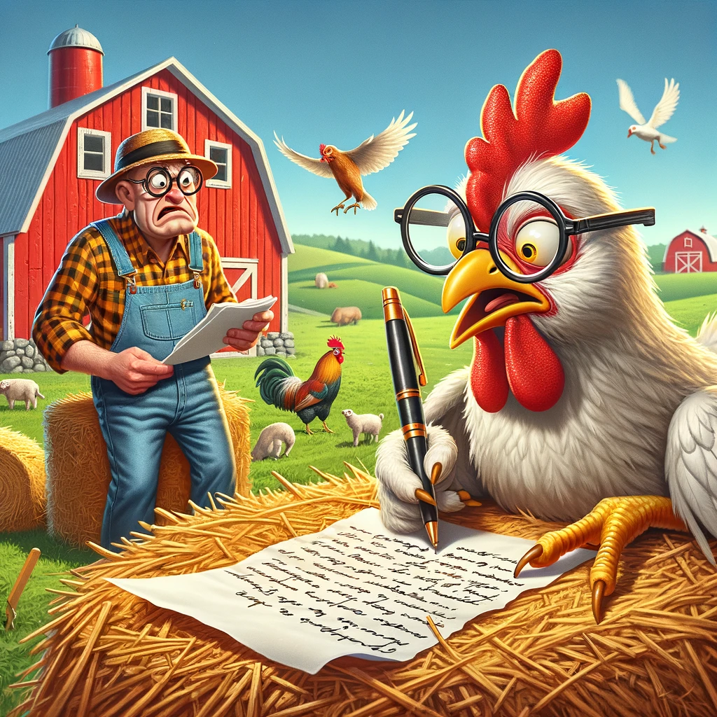 The farmer wanted to write a letter but his chicken stole his pen Pen Pun