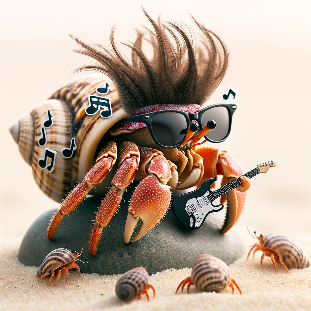 The hermit crab started a band because it wanted to be a rock star Hermit Crab Pun