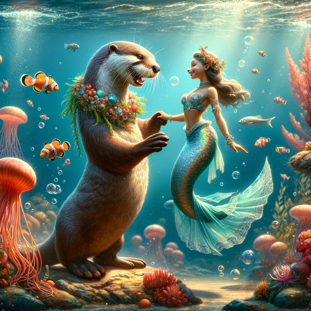 The otters charm lured the mermaid to join its underwater dance bash Otter Pun