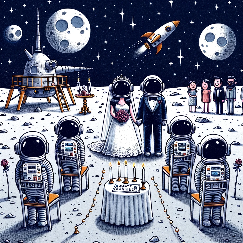The wedding on the moon was great but it certainly lacked atmosphere. Wedding Pun