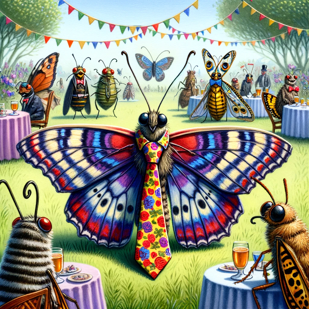 When the butterfly went to a party it wore a colorful wing tie. Butterfly Pun