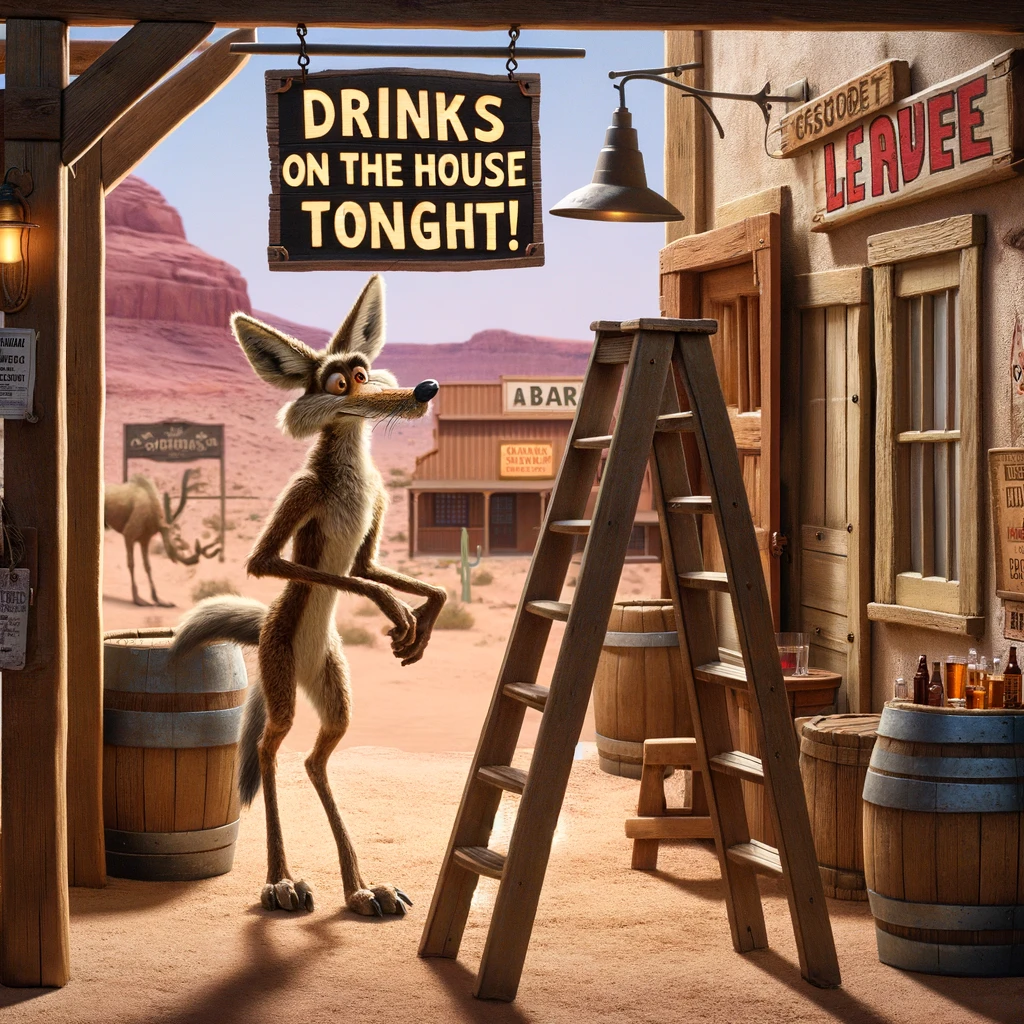 Why did the coyote bring a ladder to the bar He heard the drinks were on the house. Coyote Pun