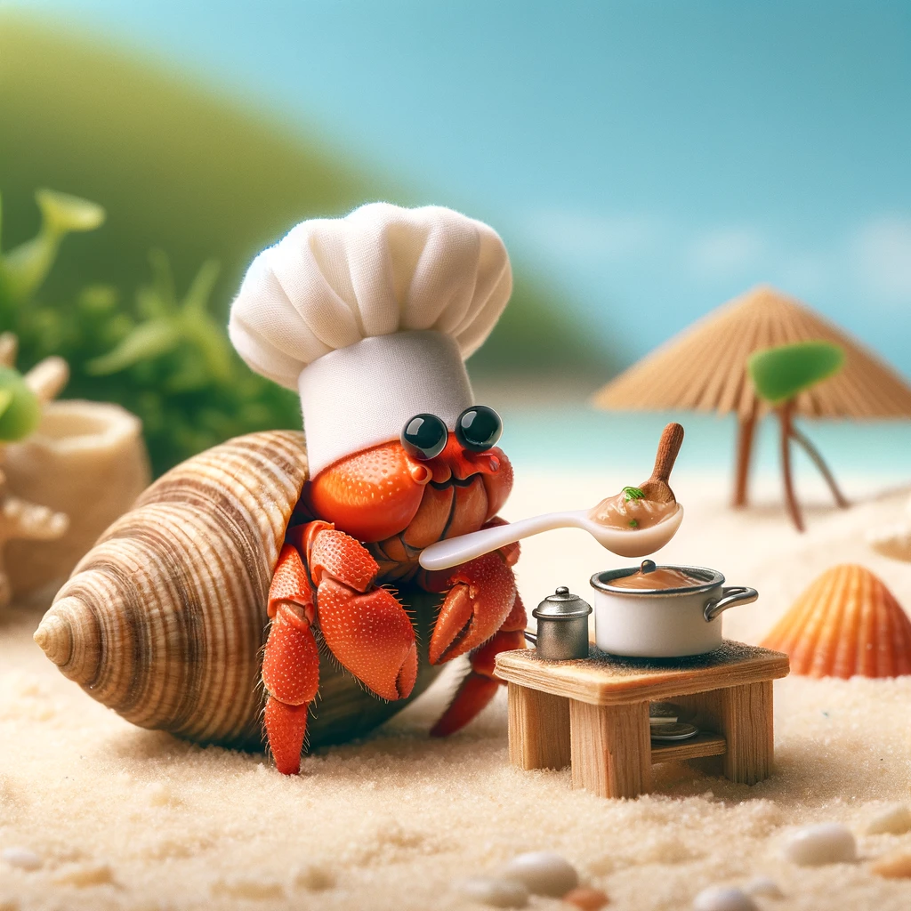 Why did the hermit crab enroll in cooking school To learn the art of shell f expression Hermit Crab Pun