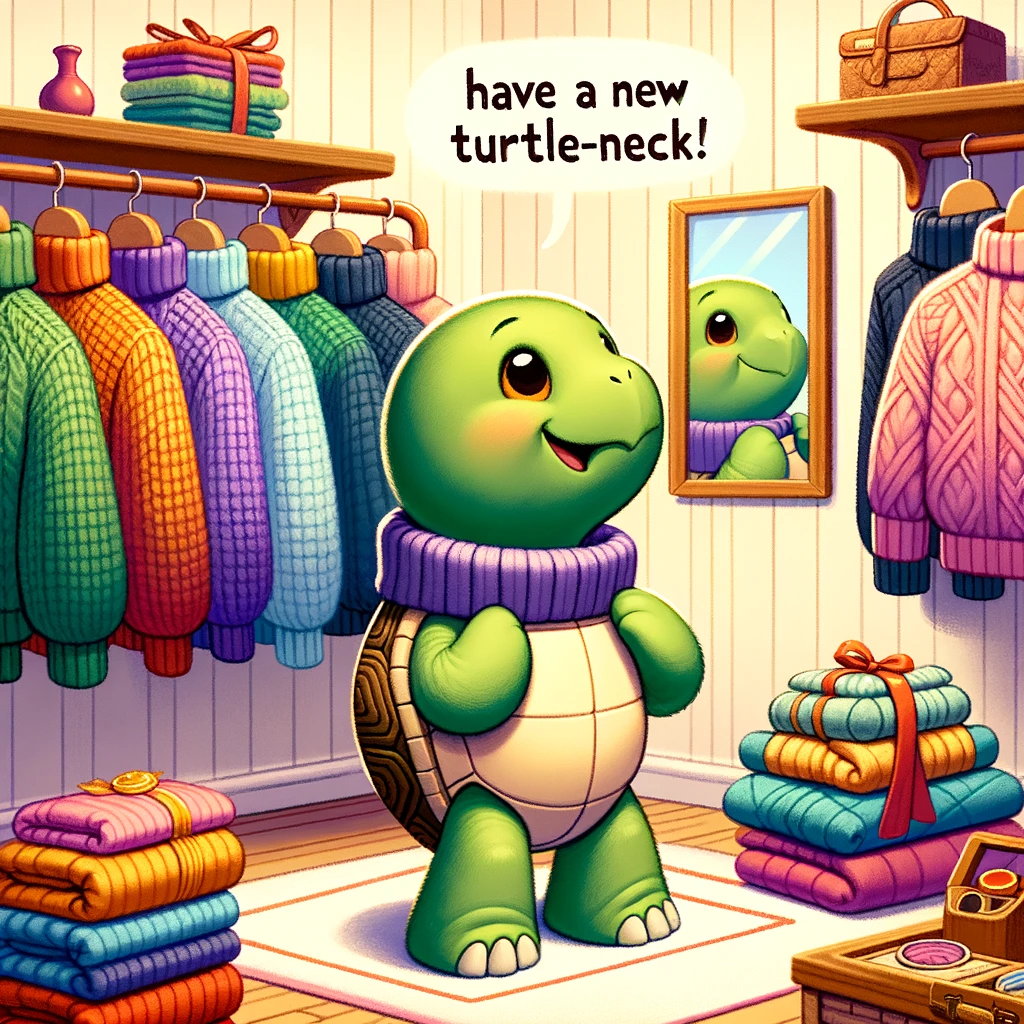 Why did the turtle buy a sweater To have a new turtleneck Turtle Pun