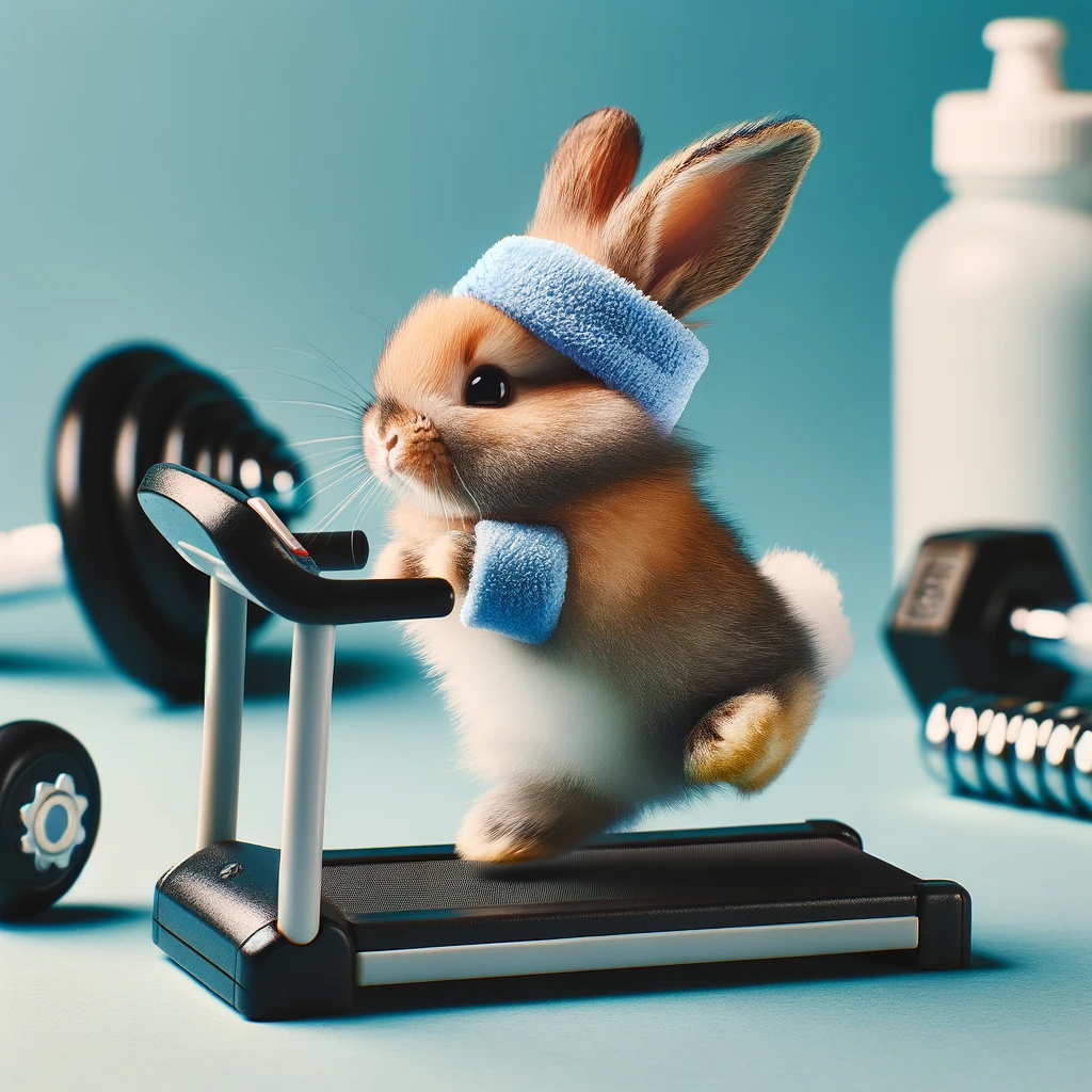 Bunnies stay in shape by hopping on the treadmill Bunny Pun