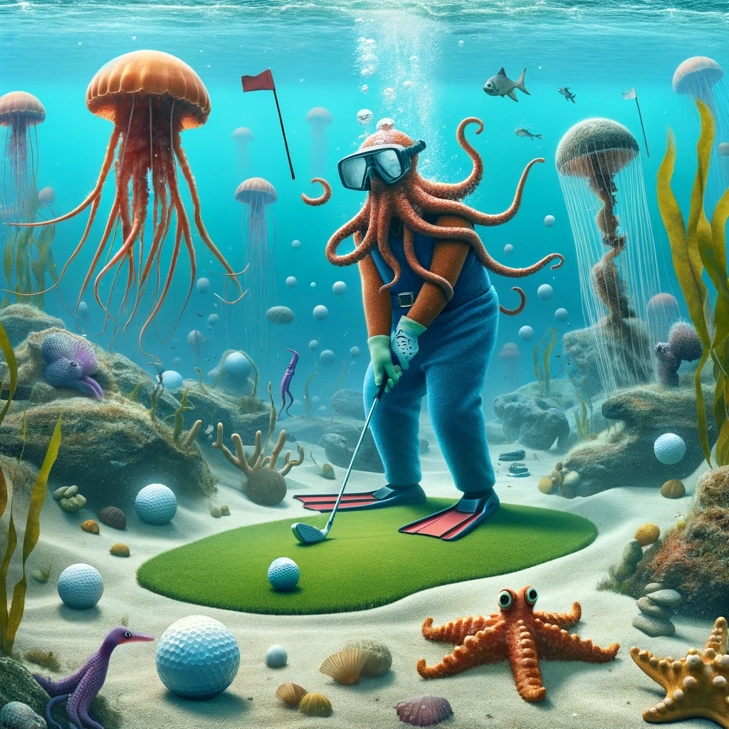 I feel like Im playing an underwater golf course with all these unexpected challenges. Golf Pun