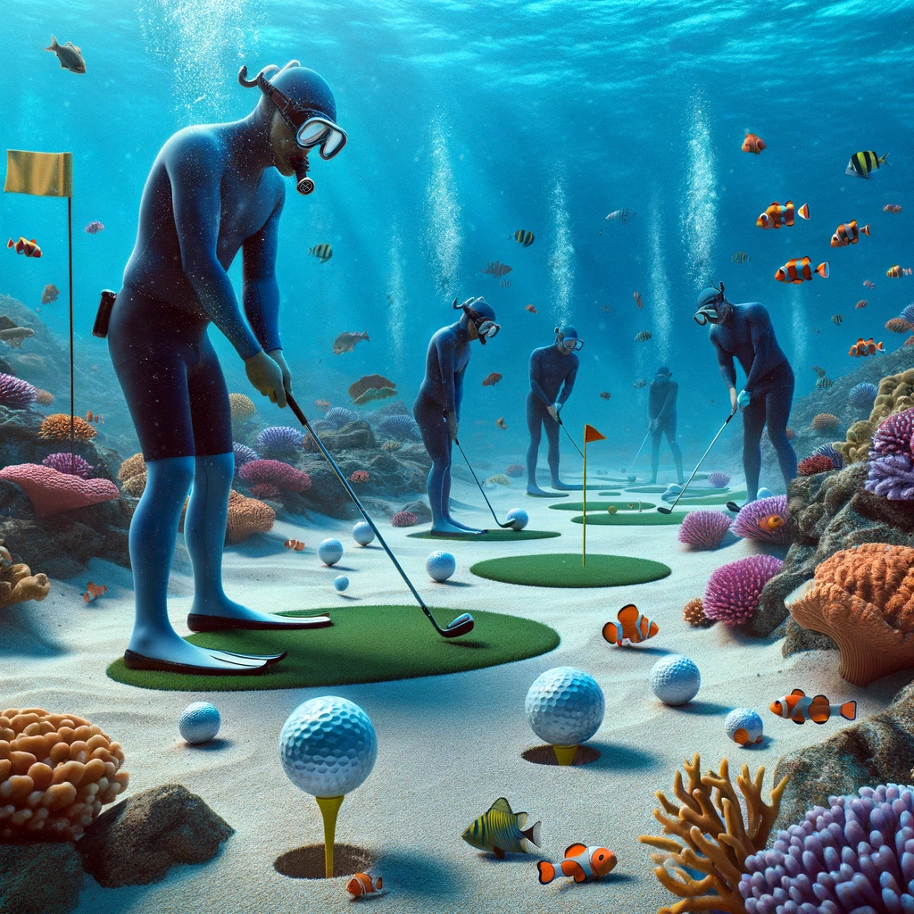 Submarine golf Sink putts amid coral reefs with waterproof clubs Golf Pun