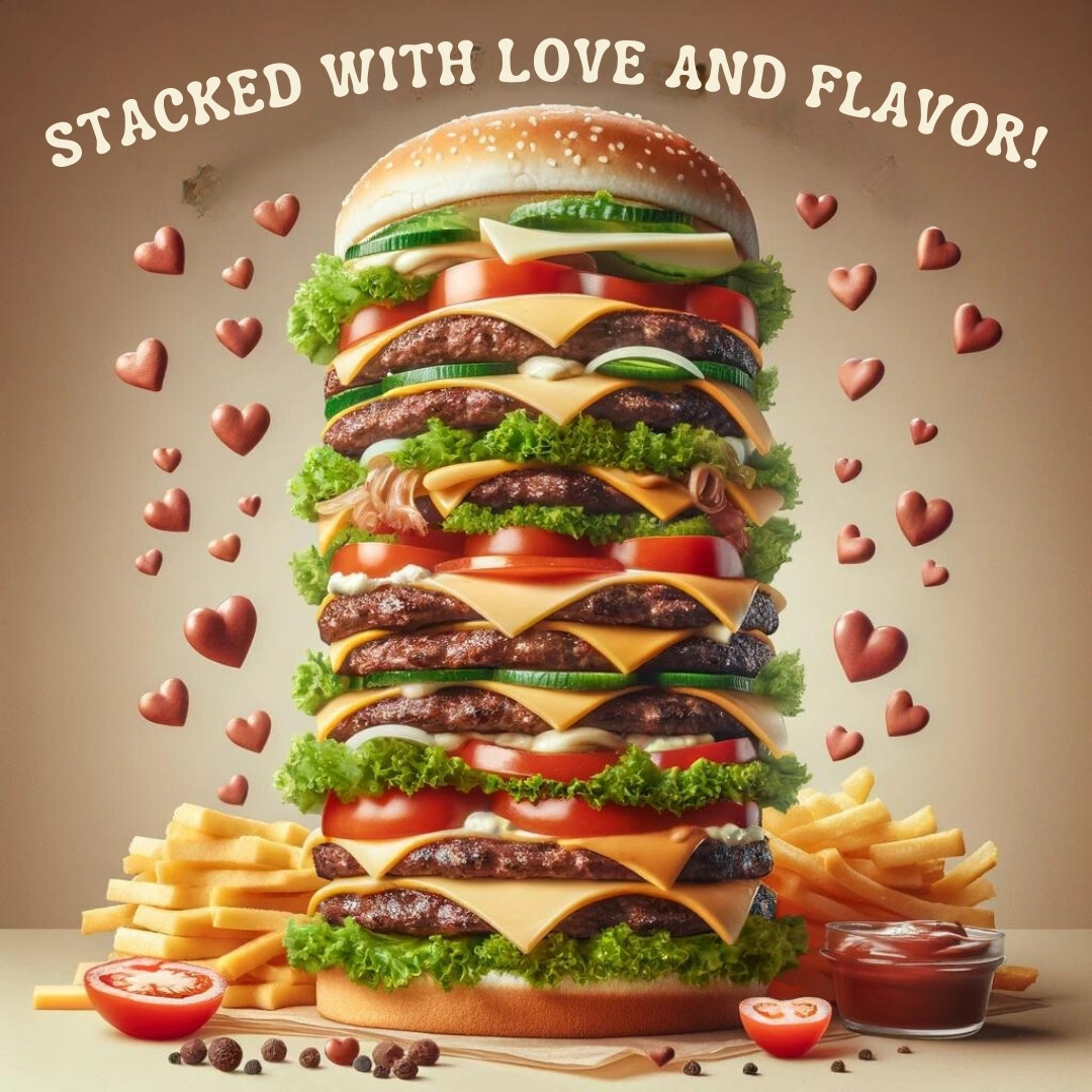 Stacked with love and flavor Burger Pun