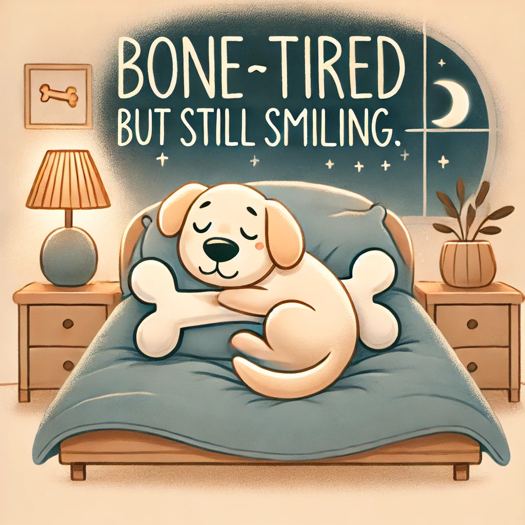 Bone tired but still smiling. Bone puns