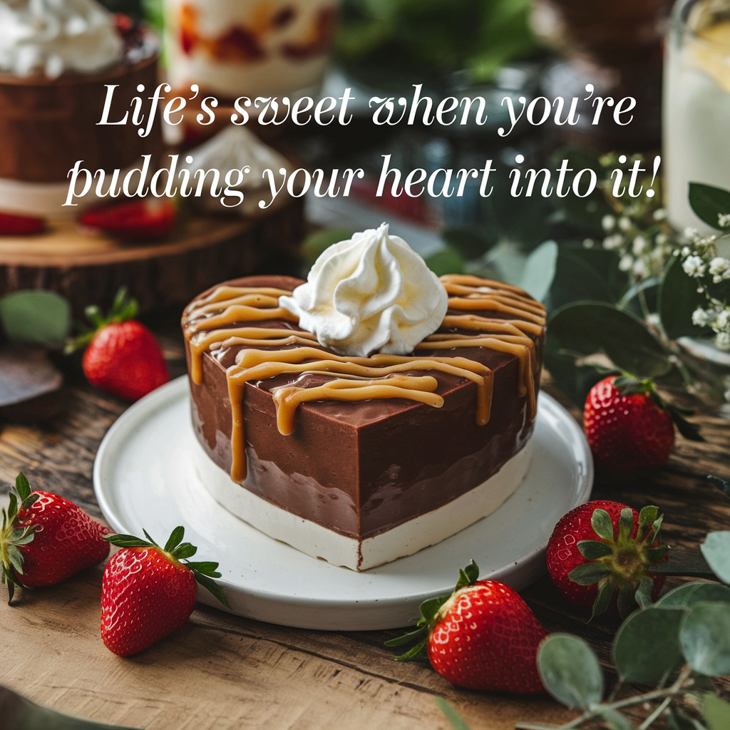 Lifes sweet when youre pudding your heart into it Pudding Puns