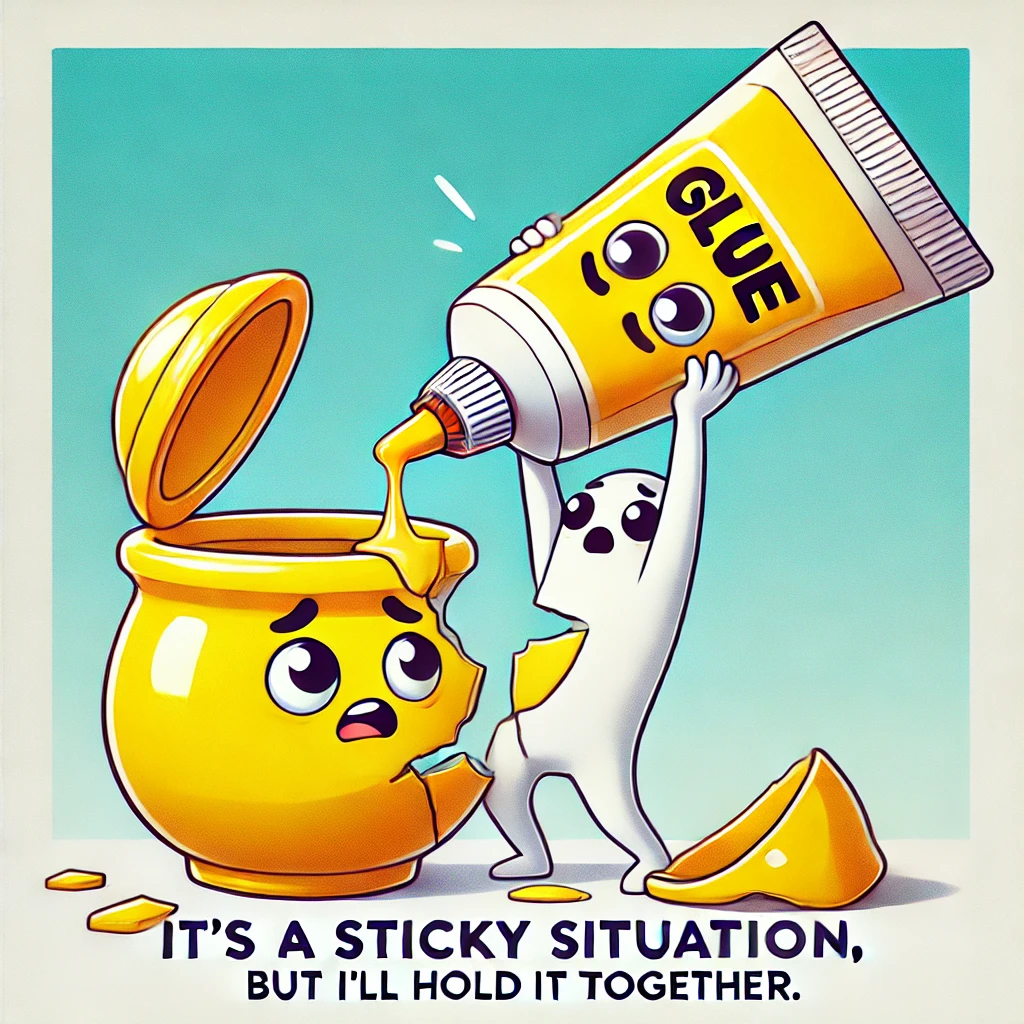 Its a sticky situation but Ill hold it together. Glue Puns