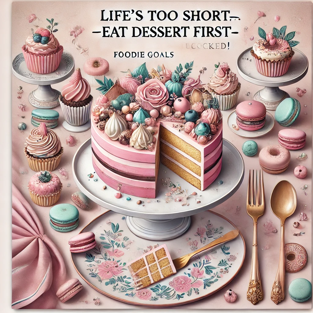 Lifes too short—eat dessert first foodie goals unlocked Foodie Puns