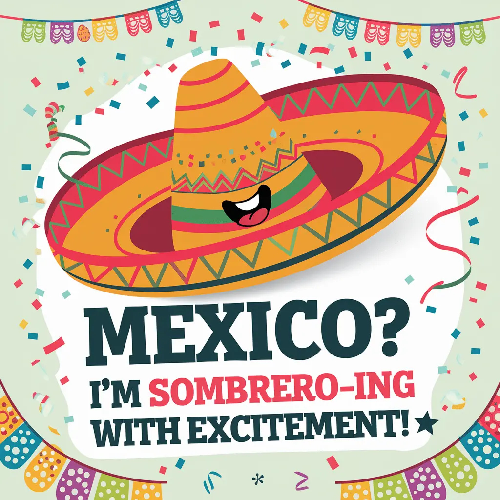Mexico Im sombrero ing with excitement Mexico Puns