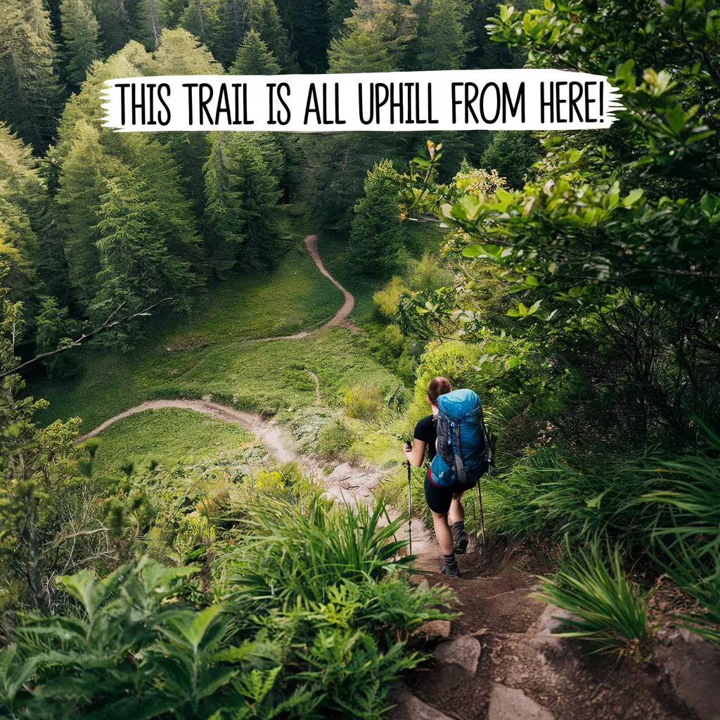 This trail is all uphill from here Hiking Puns