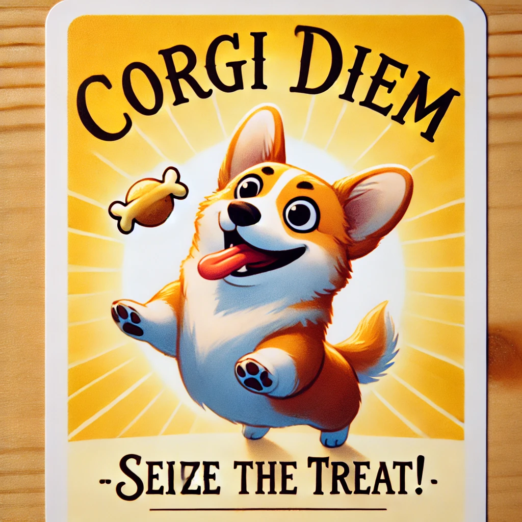 Corgi diem—seize the treat Corgi puns