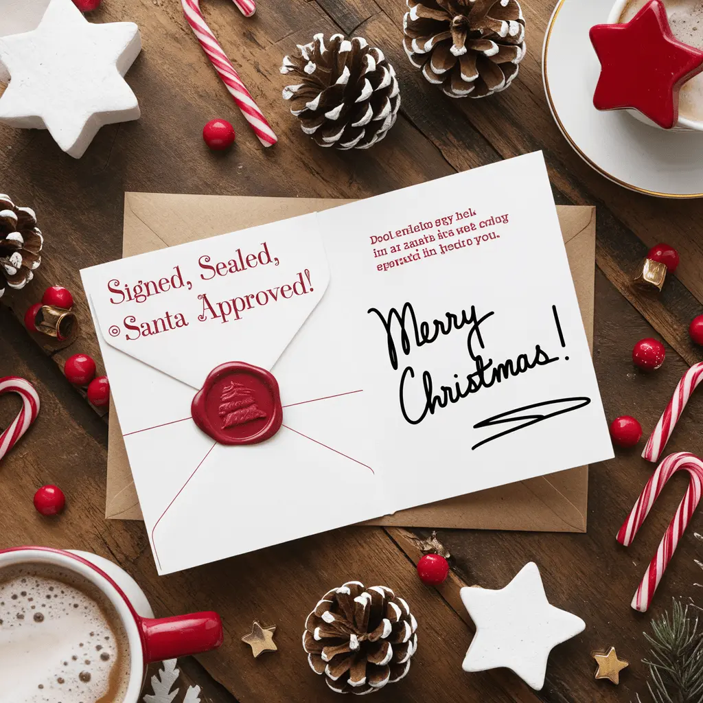 Signed Sealed Delivered—Santa Approved Christmas Card Puns