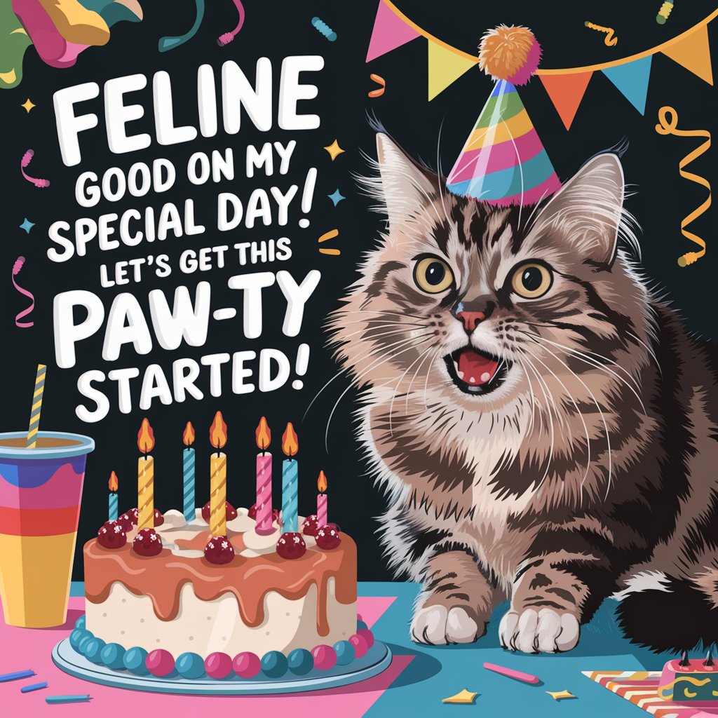Feline good on my special day Lets get this paw ty started Cat Birthday Puns