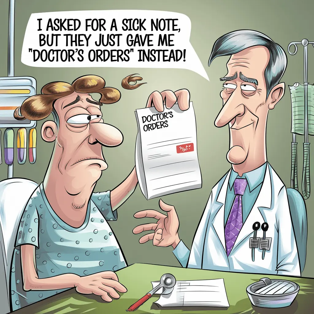 I asked for a sick note but they just gave me ‘doctors orders instead Hospital Puns