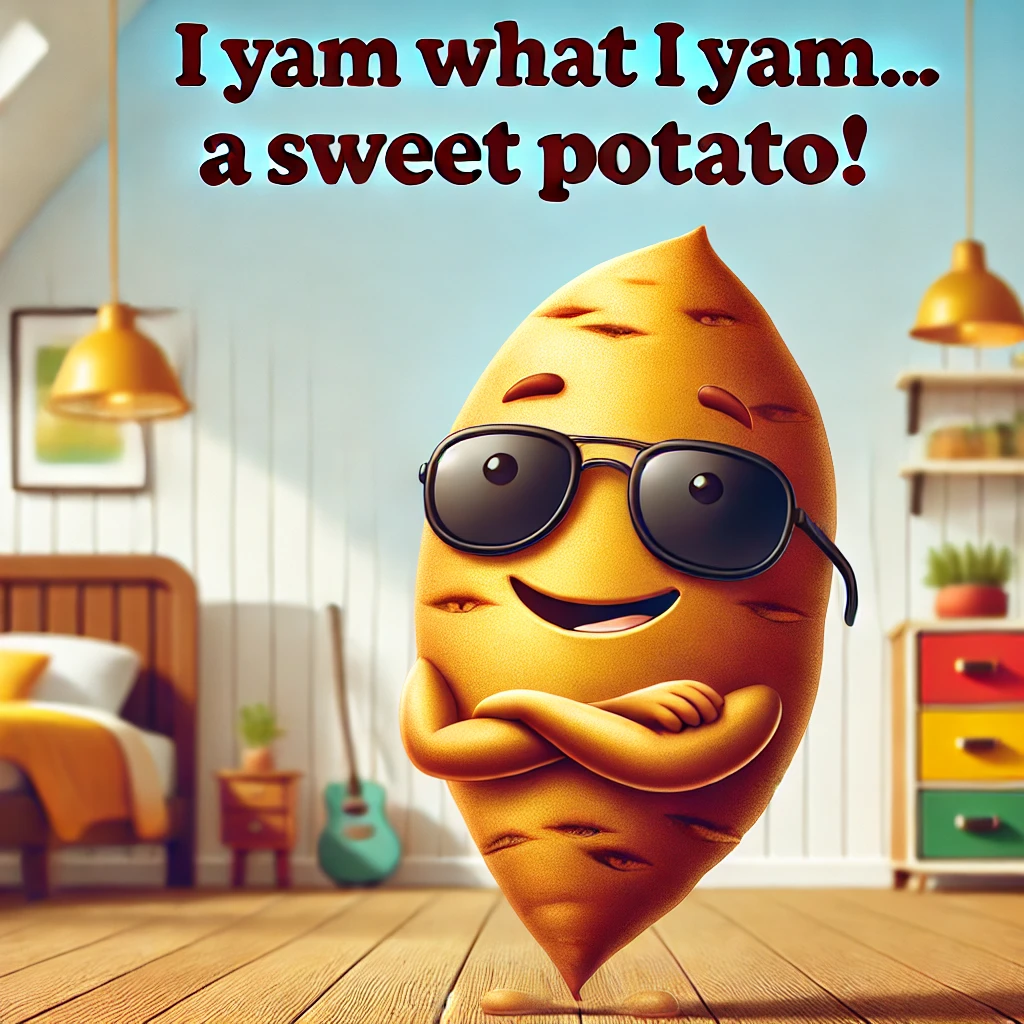 I yam what I yam. a sweet potato Sweet Potato Puns